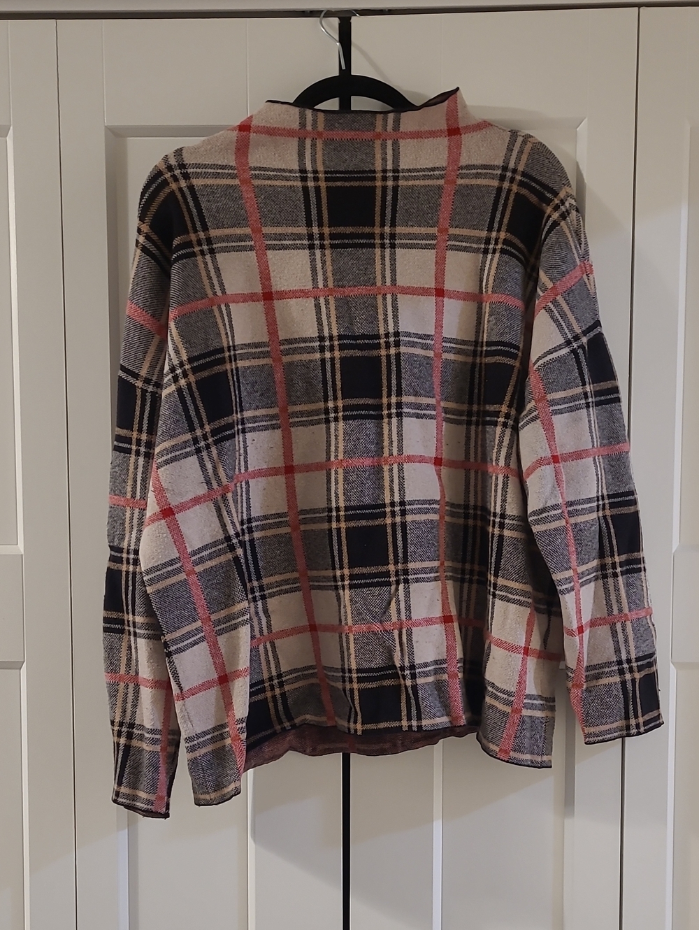 Tahari Plaid Crewneck Sweater in Cream, Black & Red